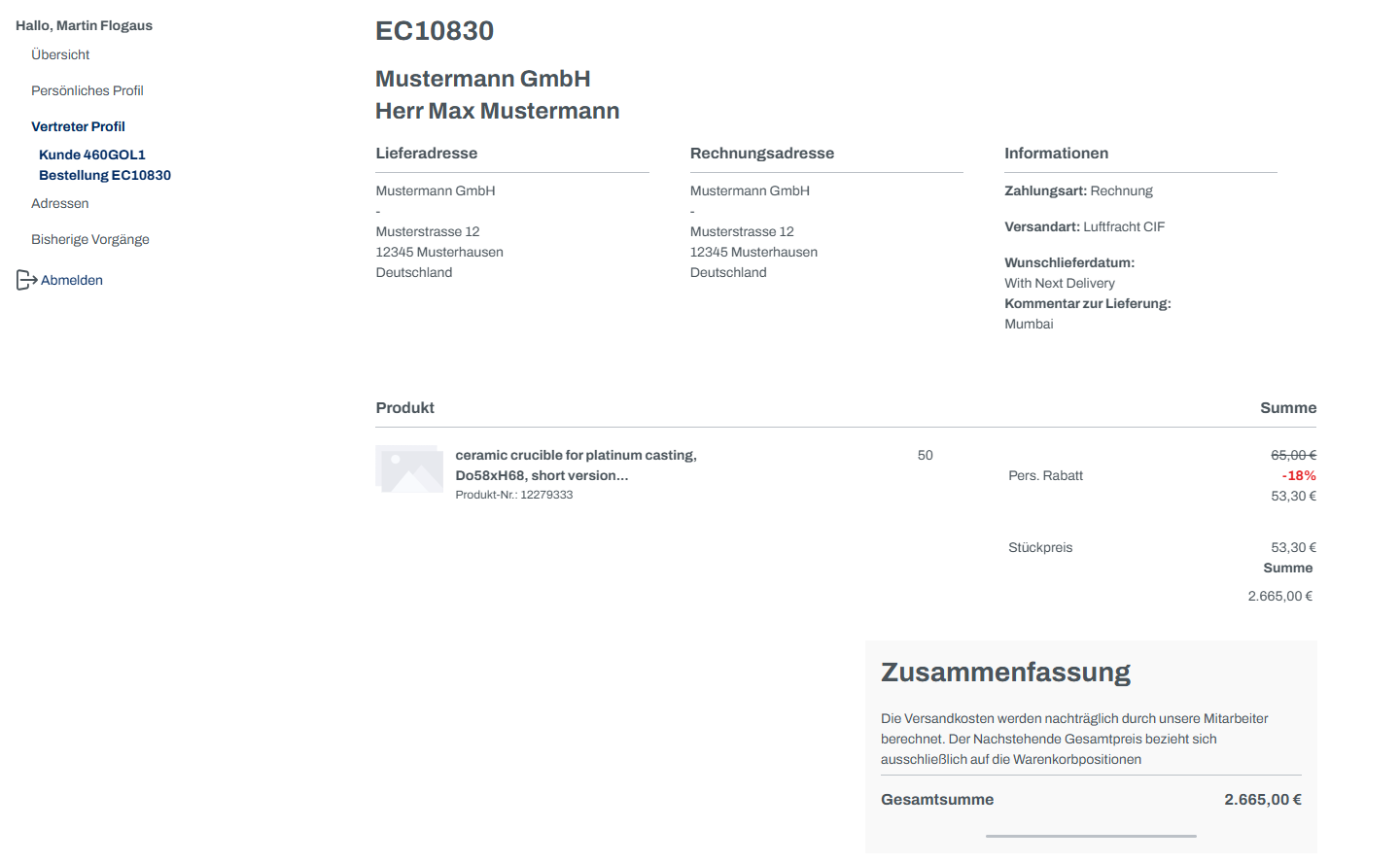 Frontend order detail